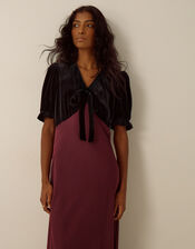 Fiona Puff Sleeve Velvet Satin Midi Dress, Red (WINE), large