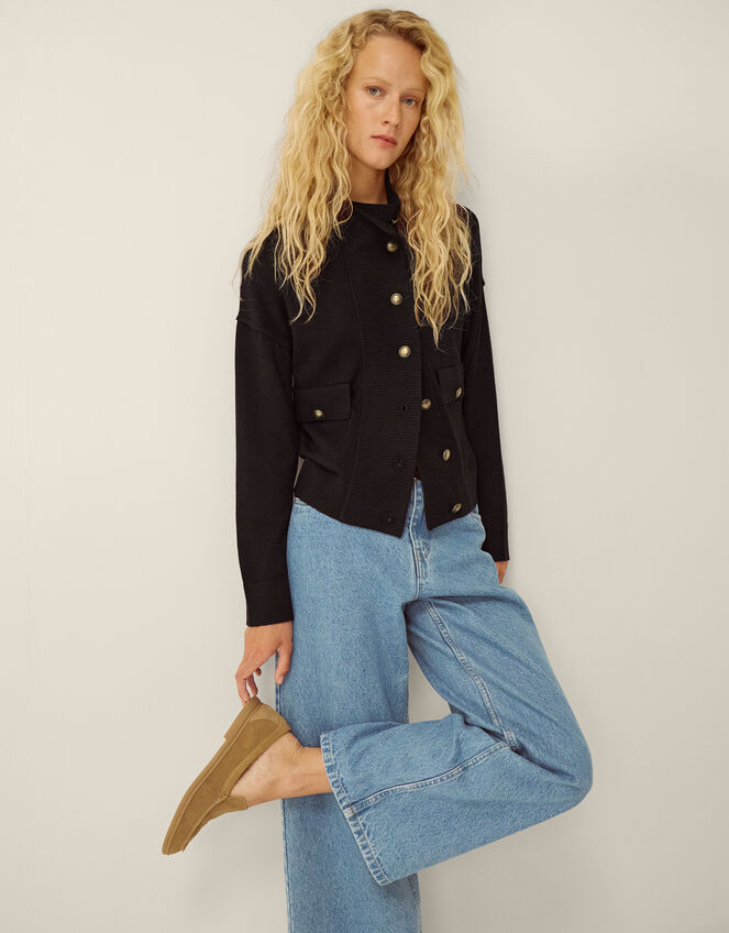 Naya High Neck Knitted Jacket, Black (BLACK), large