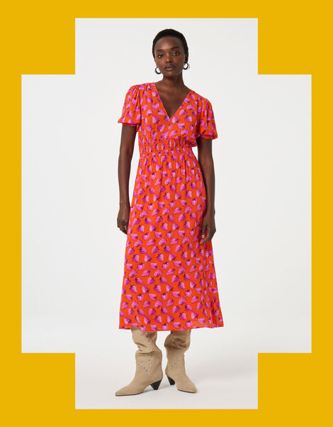Fabienne Chapot Bonna Strawberry Print Midi Dress, Orange (ORANGE), large
