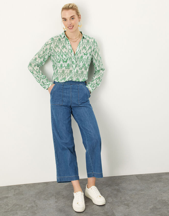 Ezzi Ikat Print Blouse in Sustainable Viscose, Green (GREEN), large