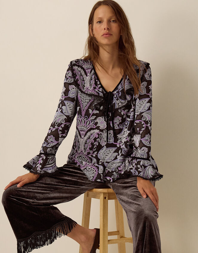 Claudia Floral Devor&eacute; Top, Black (BLACK), large