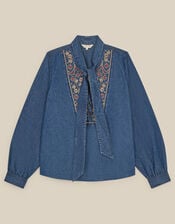 East Dolie Embroidered Denim Blouse, Blue (DENIM), large