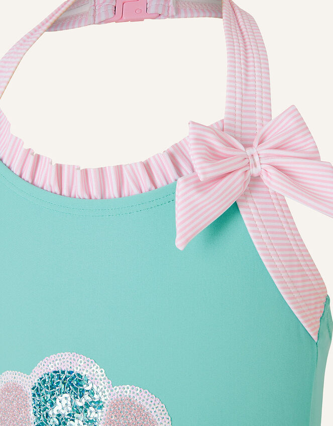 Sequin Shell Halter Swimsuit , Blue (TURQUOISE), large