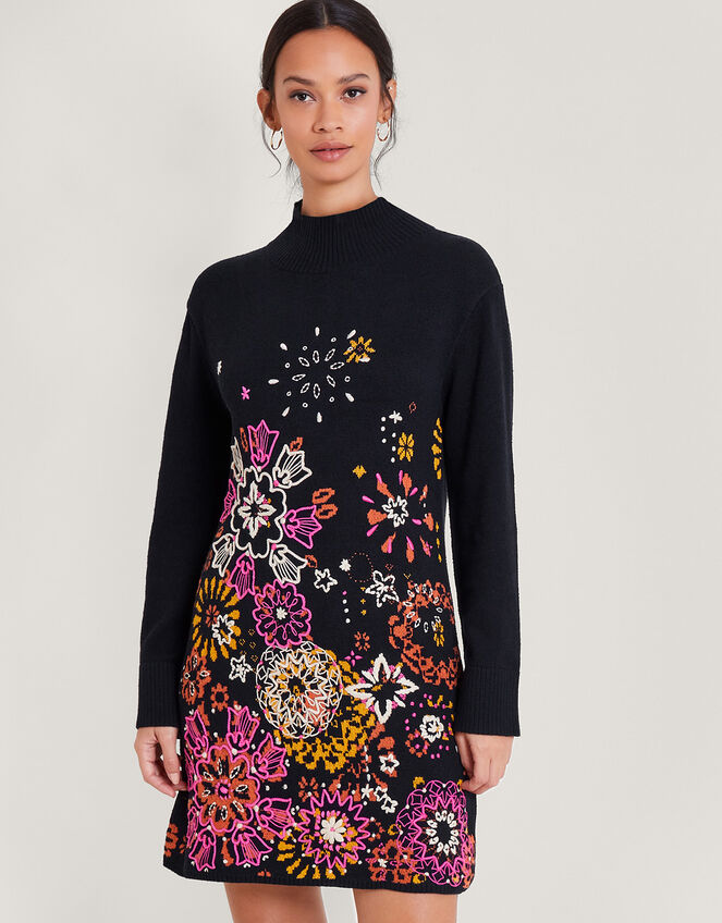 Eve Embroidered Dress, Black (BLACK), large