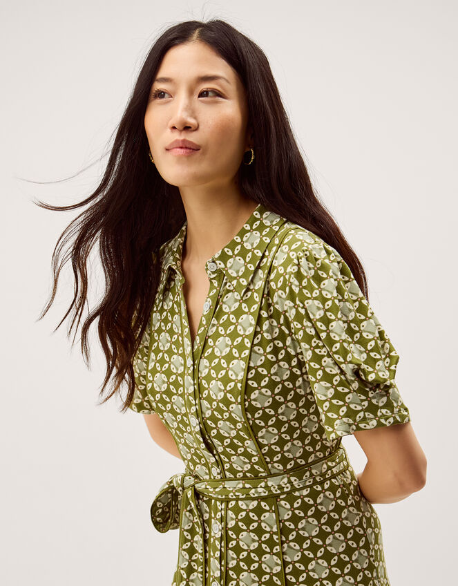 Kalani Geometric Jersey Midi Shirt Dress, Green (GREEN), large