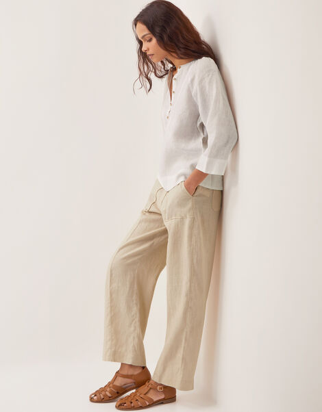 Jolie Regular Wide Leg Linen Trousers, Natural (NATURAL), large