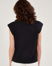 Multi Stitch Pointelle Knitted Vest, Black (BLACK), large
