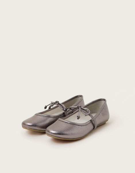 Bow Strap Metallic Ballet Flats, Silver (SILVER), large
