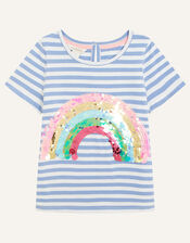 Sequin Rainbow Stripe T-Shirt, Blue (BLUE), large