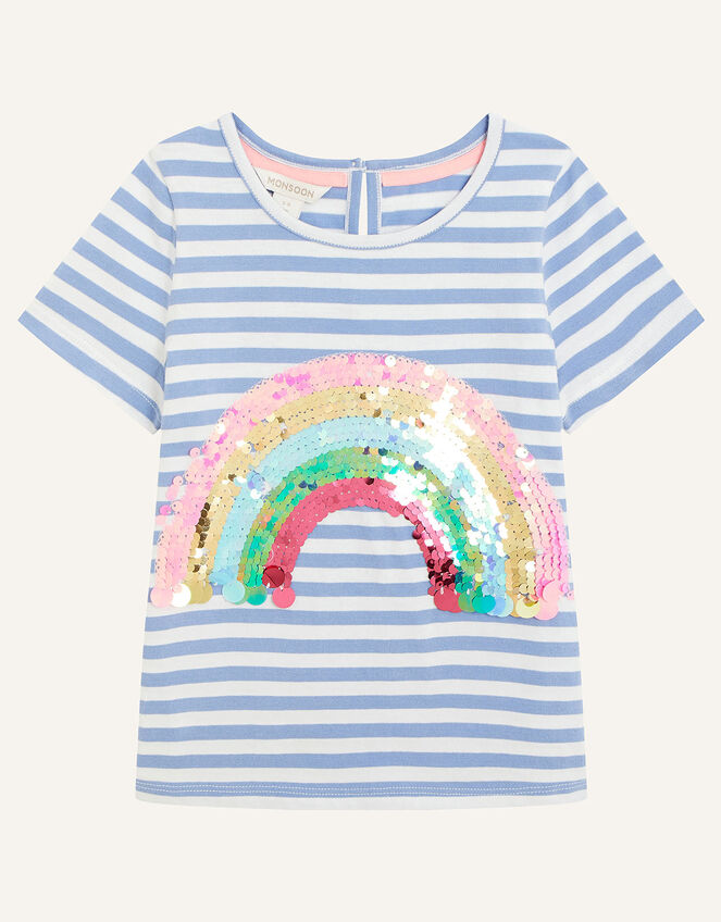 Sequin Rainbow Stripe T-Shirt, Blue (BLUE), large