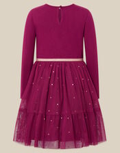 Bow Embellished Long Sleeve Disco Dress, Red (BURGUNDY), large