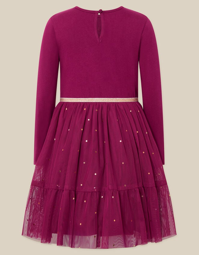 Bow Embellished Long Sleeve Disco Dress, Red (BURGUNDY), large