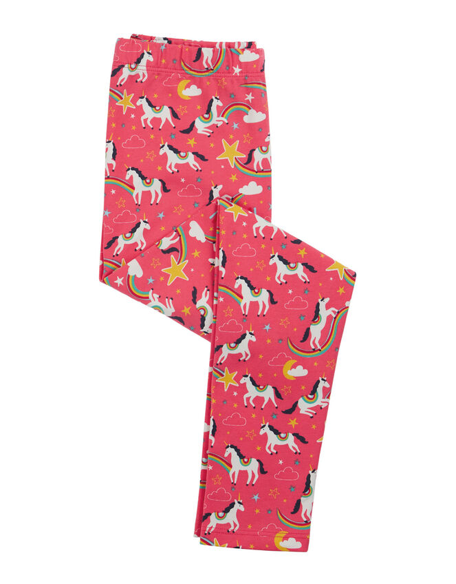 Frugi Libby Unicorn Print Leggings, Pink (PINK), large