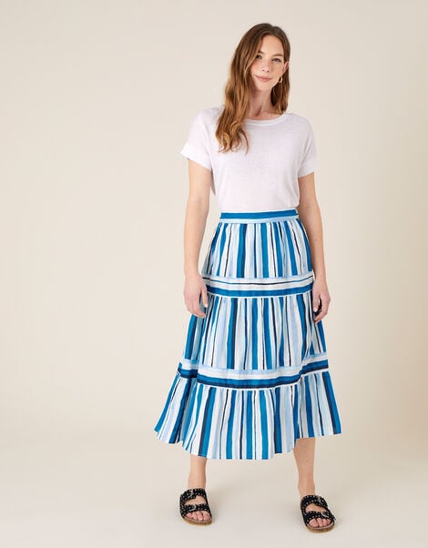 Stripe Print Tiered Skirt Blue, Blue (BLUE), large
