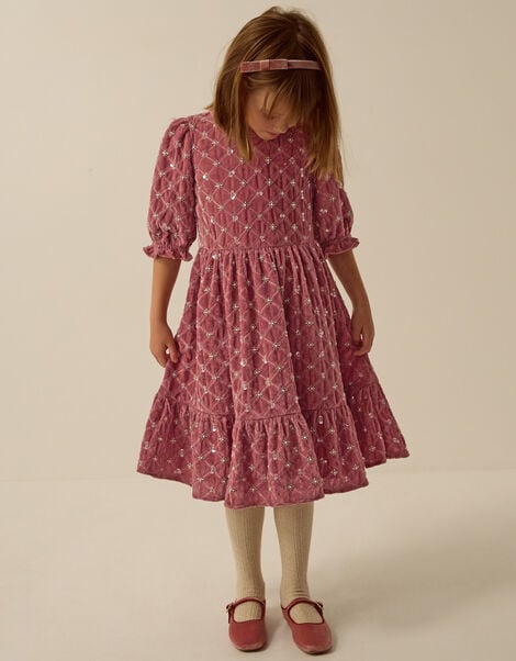 Gracie Embellished Velvet Party Dress, Pink (DARK PINK), large