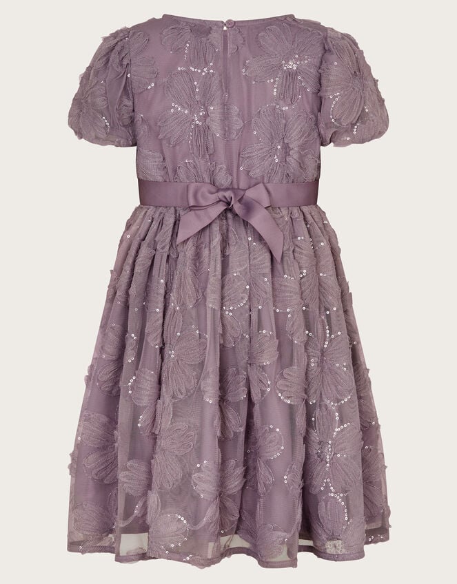 Textured Short Sleeve Sequin Flower Dress, Purple (LILAC), large