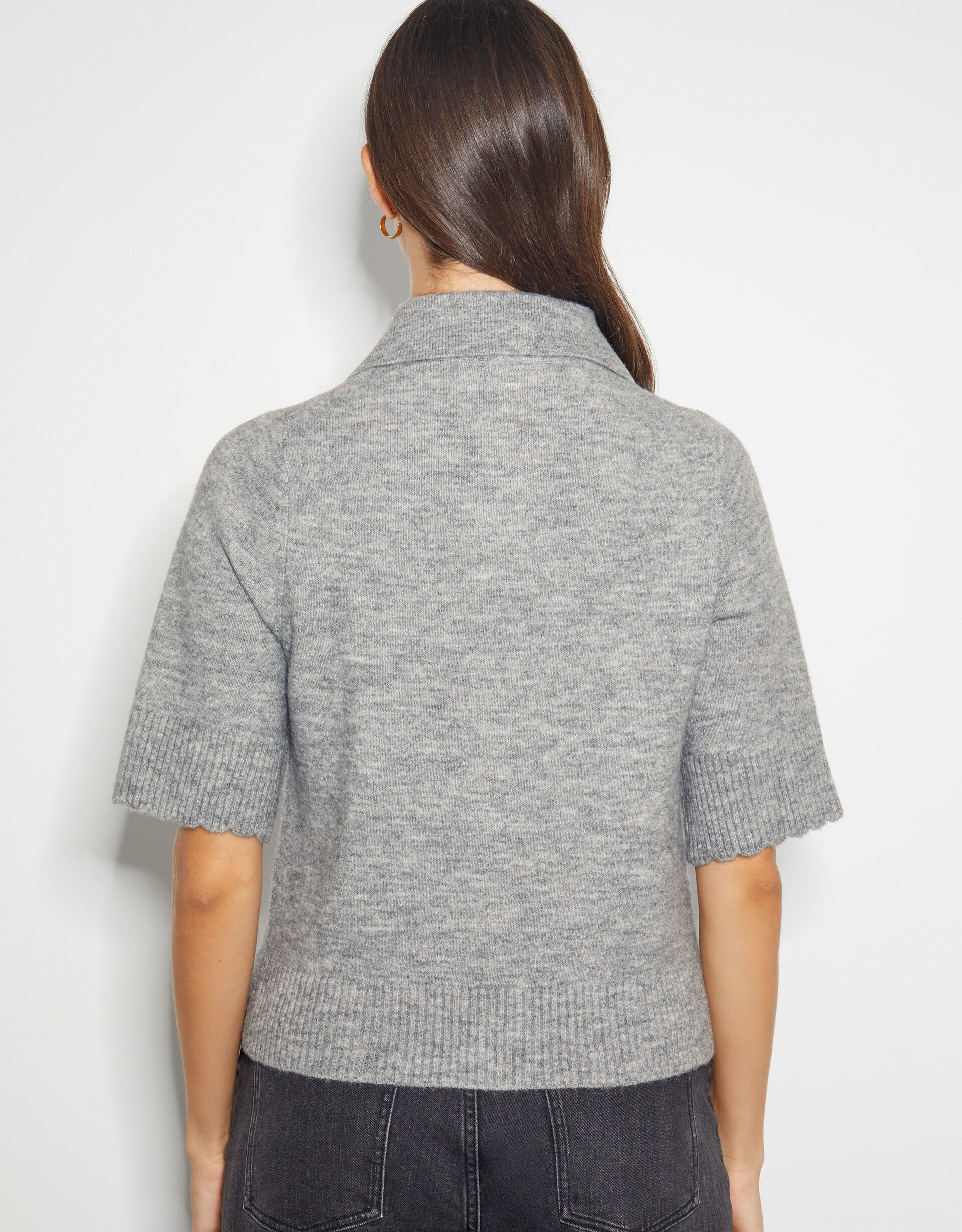 Cindy Short Sleeve Collar Cardigan Gray