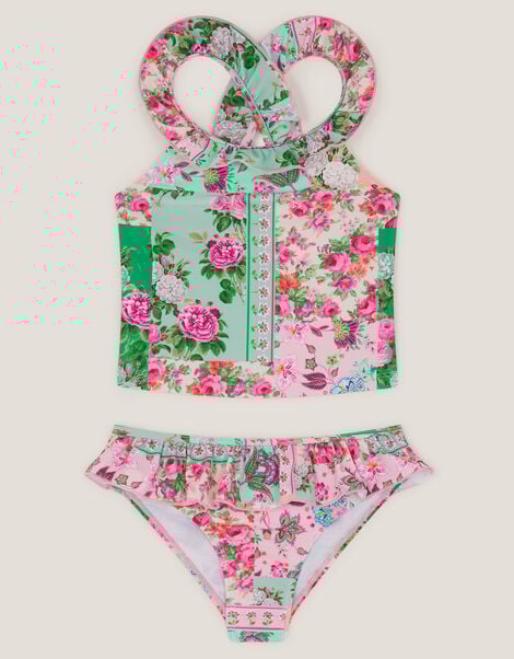 Patchwork Floral Frill Tankini Set, Green (GREEN), large