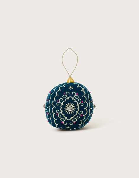 Round Embellished Velvet Bauble, , large