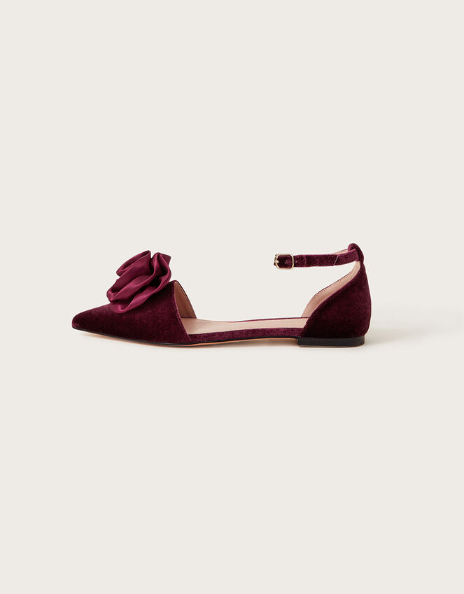 Satin Corsage Flat Shoe, Red (BURGUNDY), large