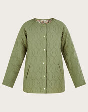 Quilted Jacked with Print Interior in LENZING™ ECOVERO™ , Green (KHAKI), large