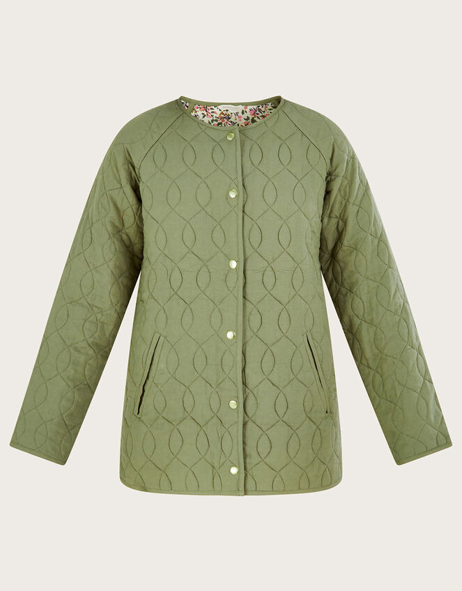 Quilted Jacked with Print Interior in LENZING™ ECOVERO™ , Green (KHAKI), large