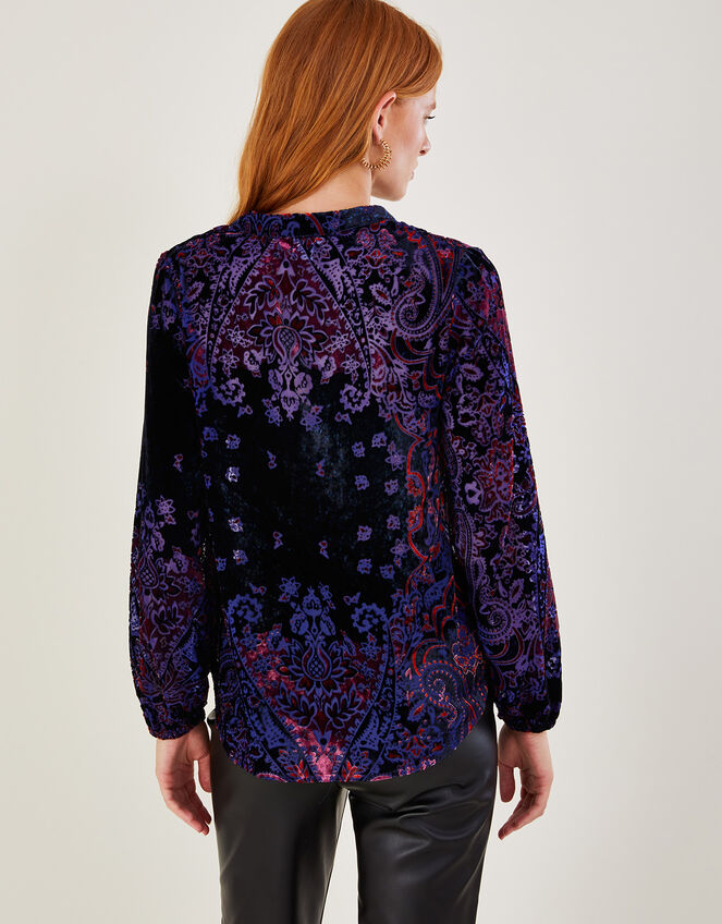 Paisley Devore Blouse, Purple (PURPLE), large