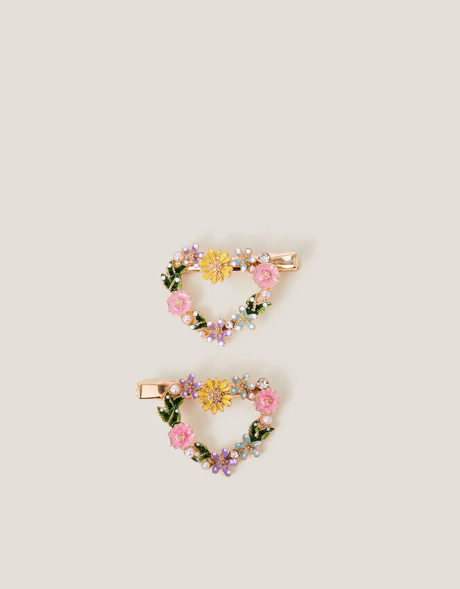2-Pack Floral Heart Hair Clips, , large