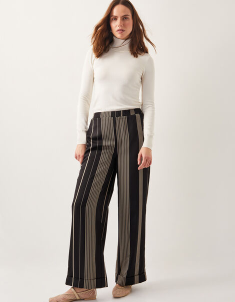 Andi Stripe Wide Leg Trousers, Black (BLACK), large
