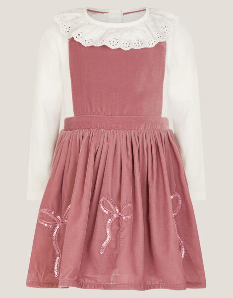 Baby Broderie Top & Bow Pinafore Dress Set, Pink (PINK), large