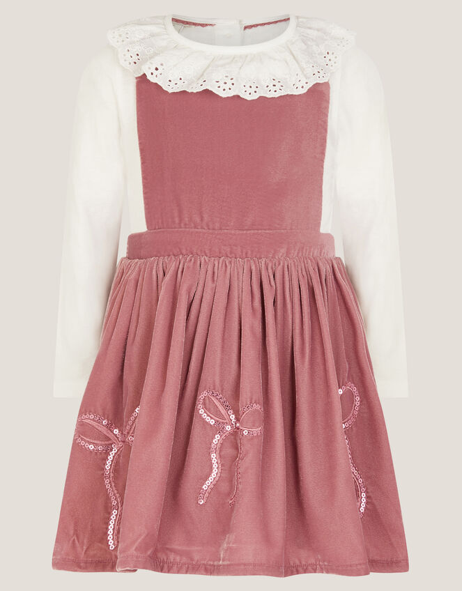 Baby Broderie Top & Bow Pinafore Dress Set, Pink (PINK), large