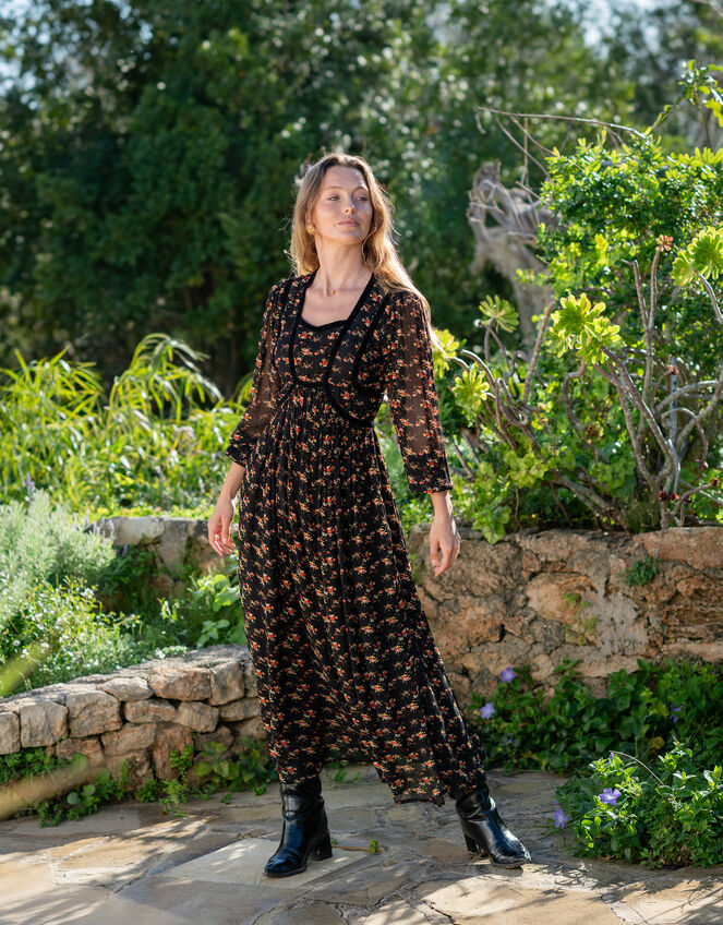 Lyrical Sisters Penny Floral Maxi Dress, Black (BLACK), large