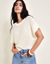 Sia Short Sleeve Sweater, Ivory (IVORY), large