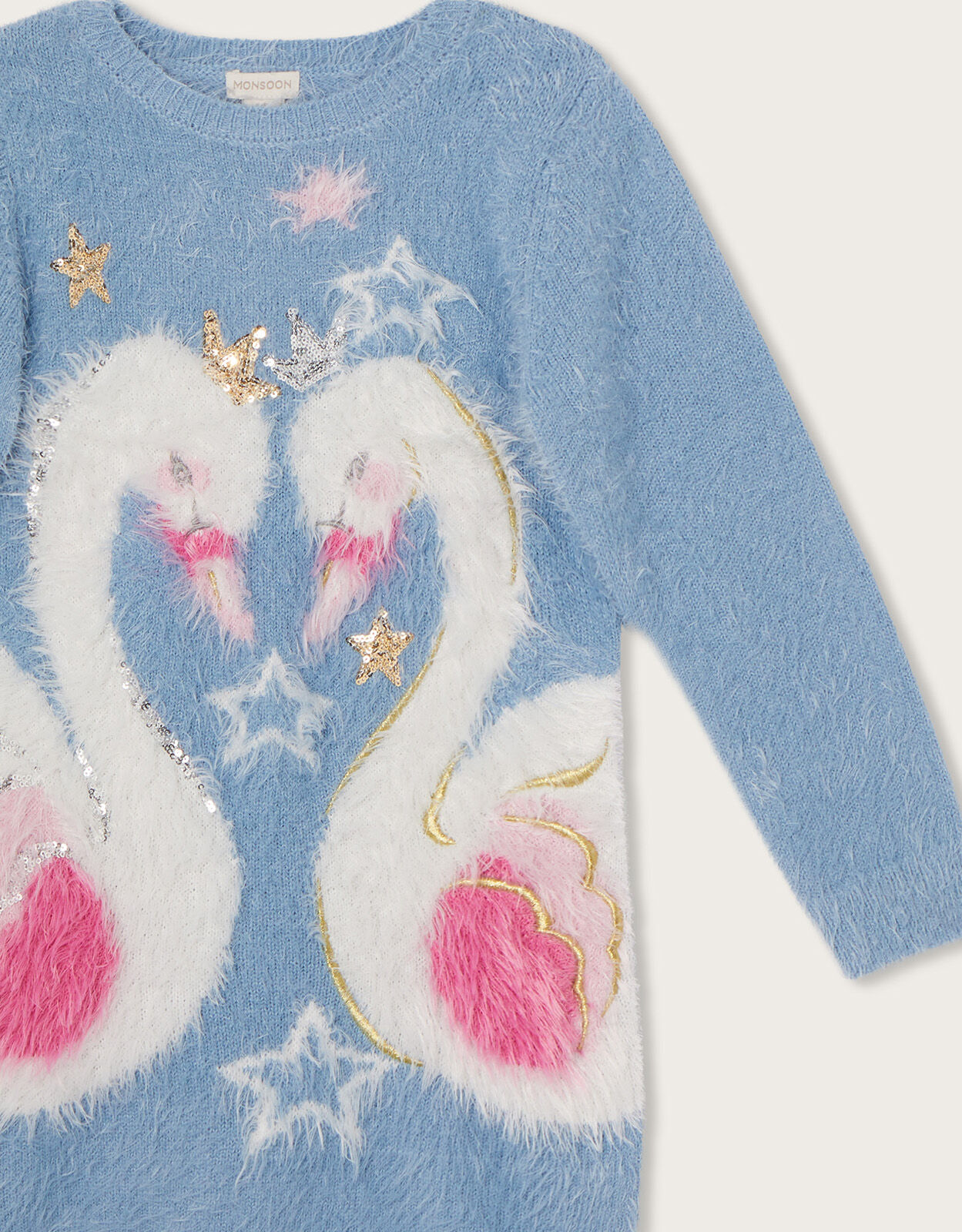 Double Swan Fluffy Knit Dress Blue