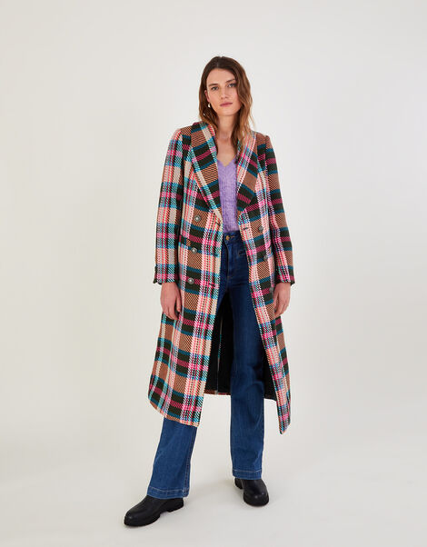Charlotte Premium Woven Check Coat, Multi (MULTI), large