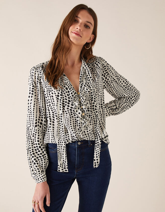 Spot Print Blouse in Sustainable Viscose, Ivory (IVORY), large