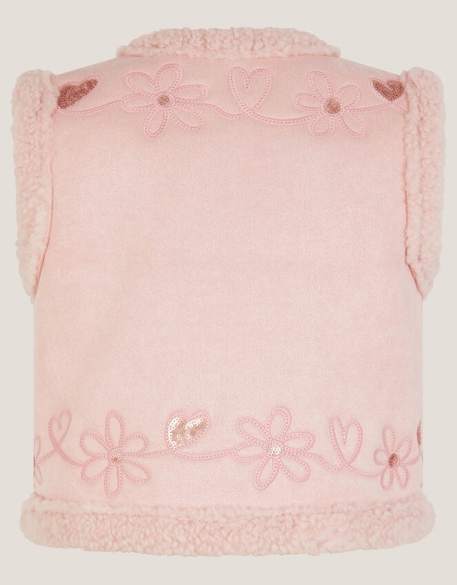 Floral Embellished Faux Suede Gilet, Pink (PINK), large