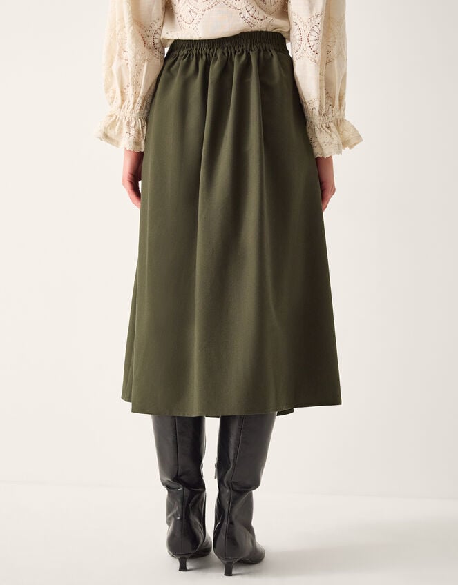 Jillian Pleated Kilt Midi Skirt , Green (KHAKI), large