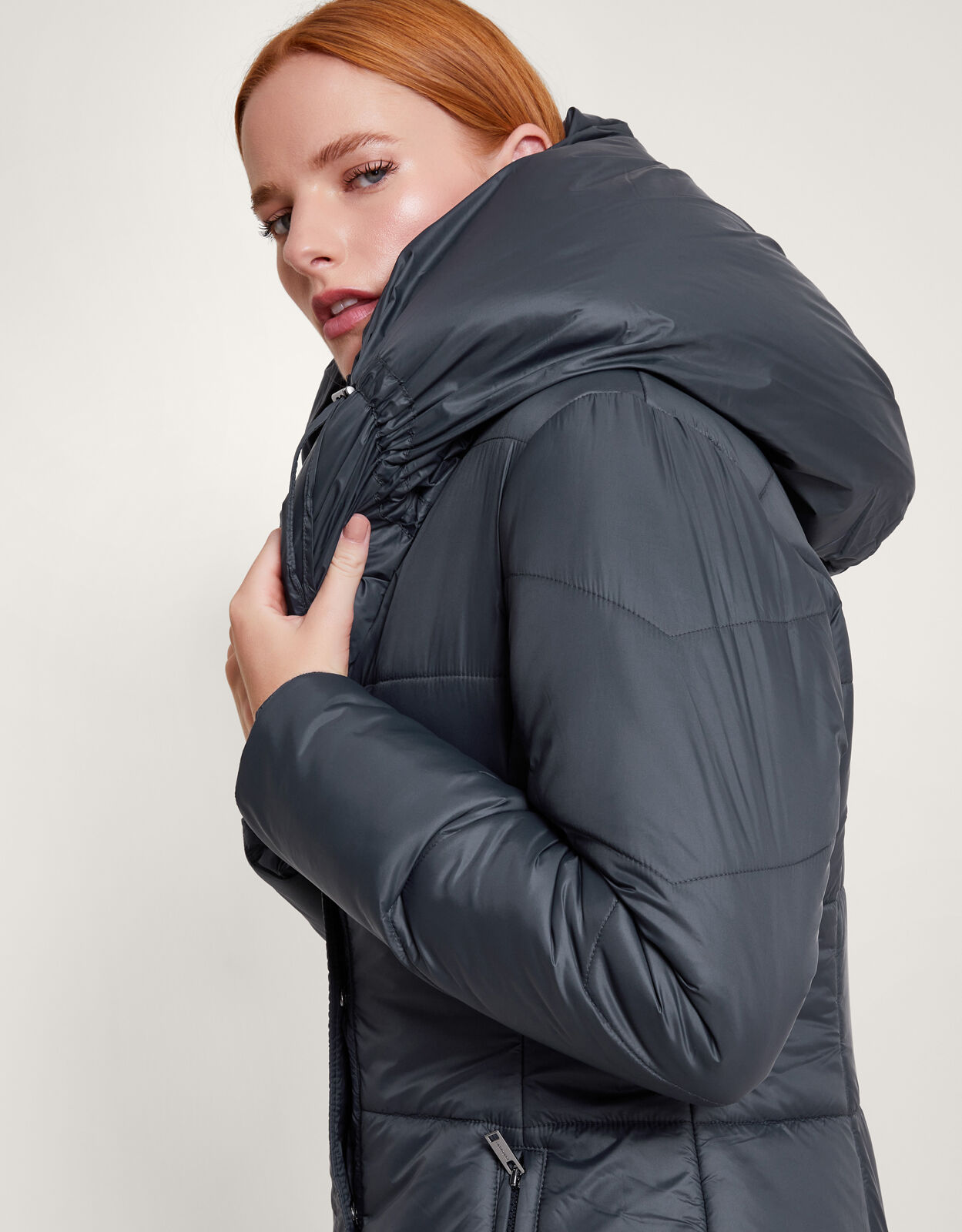 Sorena Belted Padded Midi Coat in Recycled Polyester Blue Women s Coats Monsoon Global