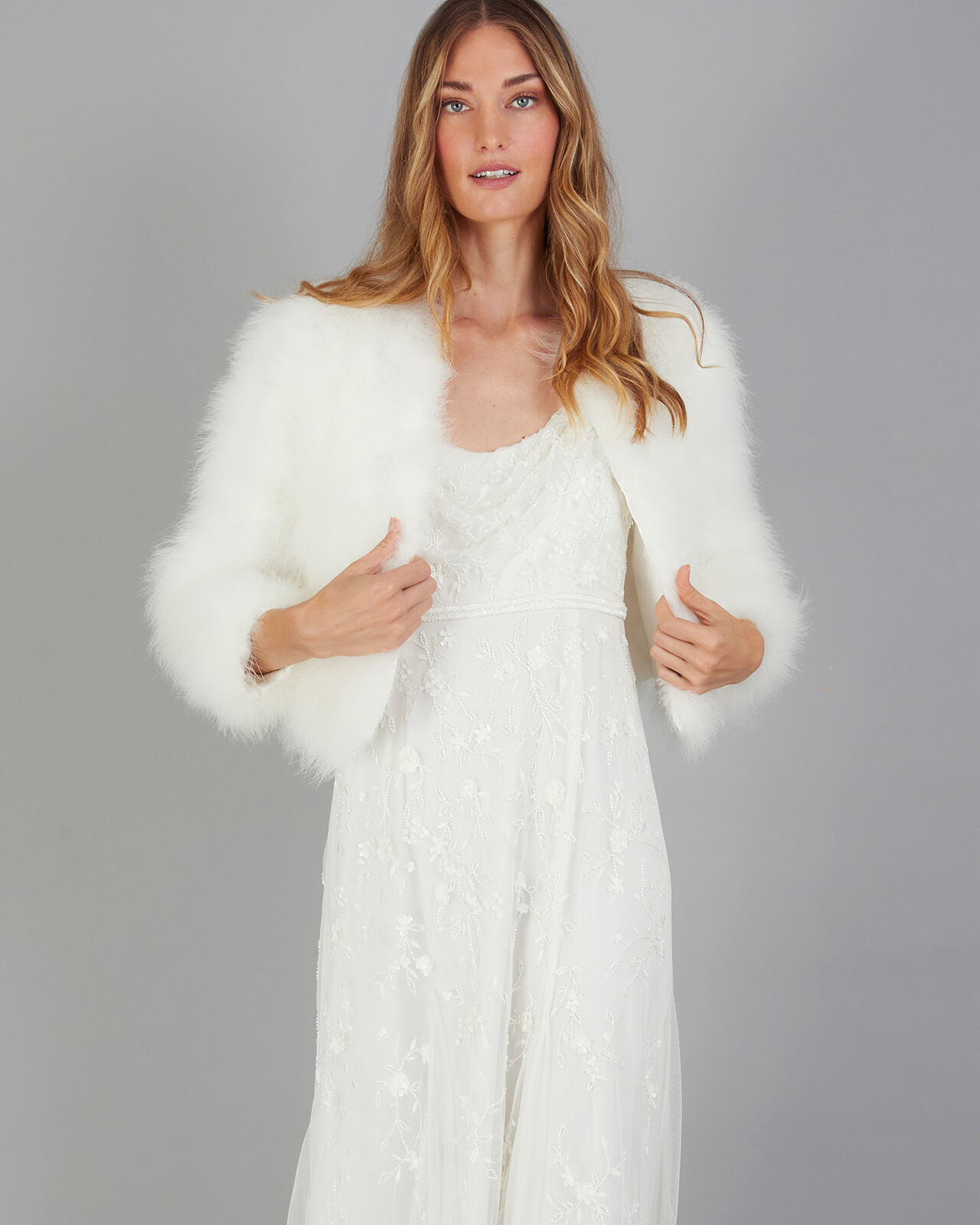 Bridal feather jacket hot sale