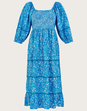 Gabby Shirred Dress in Sustainable Viscose, Blue (BLUE), large
