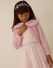 Faux Fur Collar Cardigan, Pink (DUSKY PINK), large