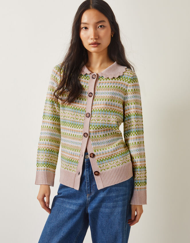 Fawn Fair Isle Cardigan, Green (GREEN), large