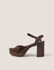 Nola Twist Knot Velvet Platform Heels, Brown (CHOCOLATE), large