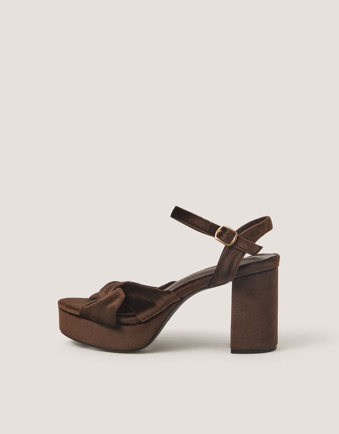 Nola Twist Knot Velvet Platform Heels, Brown (CHOCOLATE), large