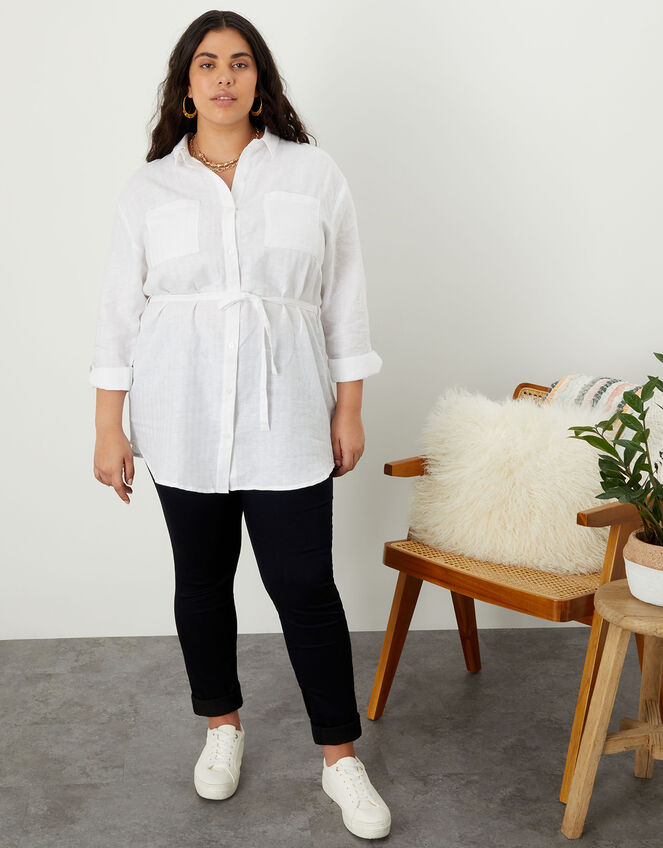 Herringbone Shirt in Linen Blend, White (WHITE), large