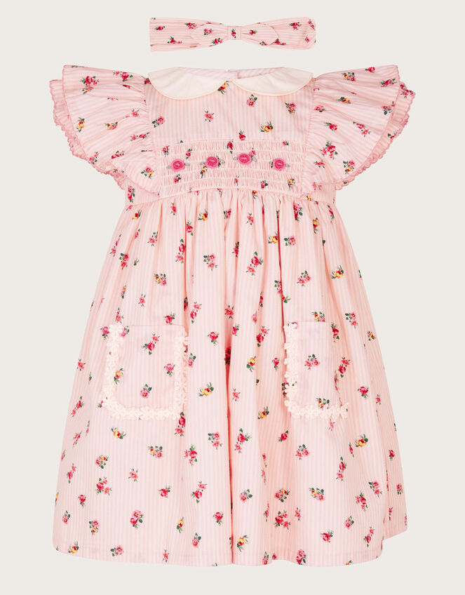 Baby Floral Stripe Dress and Headband Set, Ivory (IVORY), large