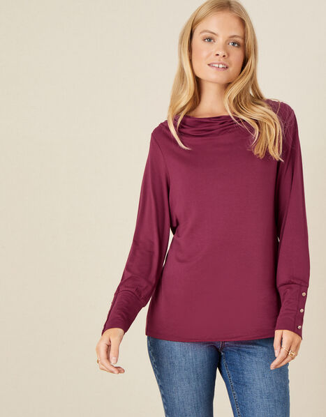 Carley Cowl Neck Top Red, Red (BERRY), large