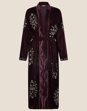 Cleo Velvet Embroidered Kimono, Brown (CHOCOLATE), large