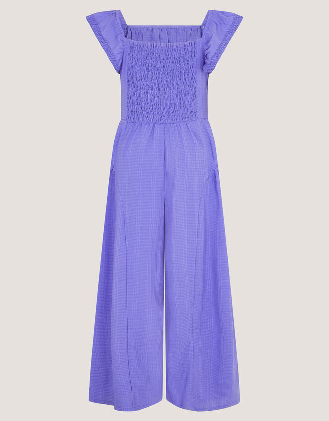 Floral Shirred Textured Jumpsuit, Blue (BLUE), large